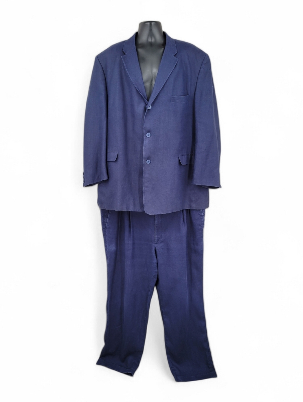 Linen Navy Blue Three Button Blazer Jacket and Trousers Pants Suit Men's